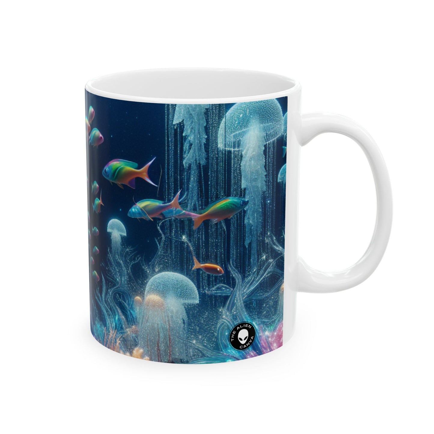 "Neon Dreams: The Underwater Wonderland" - Taza de cerámica extraterrestre de 11 oz