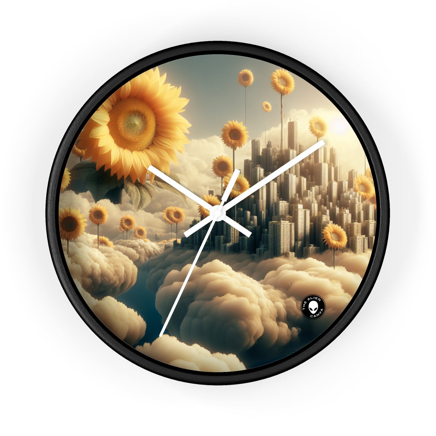 "Ethereal Sky: The City of Clouds and Sunflowers" - The Alien Wall Clock