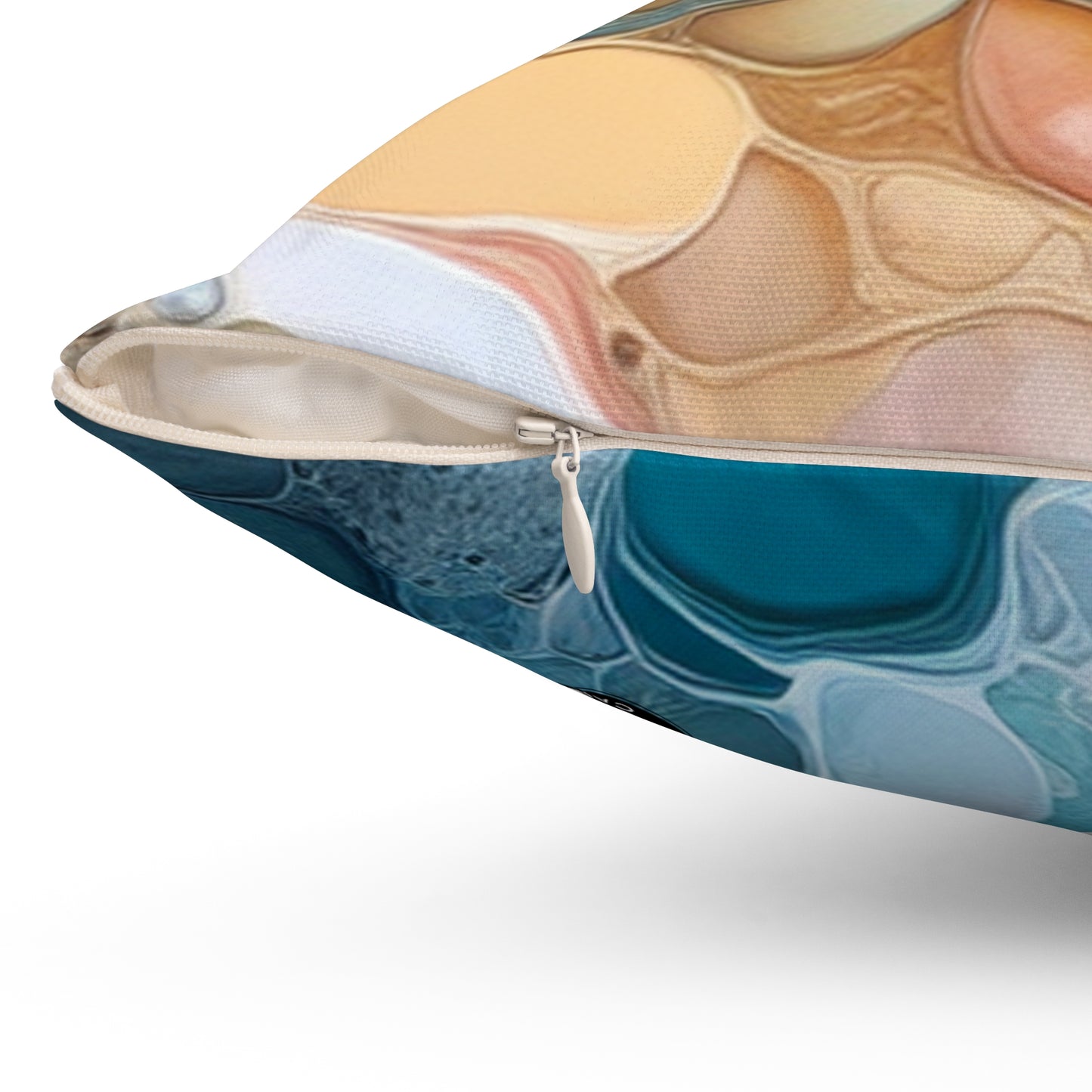 "A Beach View Through a Sea Shell" - The Alien Spun Polyester Square Pillow Acrylic Pouring