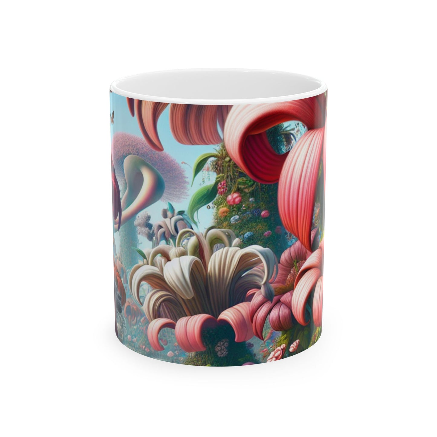 "Jardín de fantasía: grandes flores y pequeñas criaturas" - Taza de cerámica The Alien de 11 oz