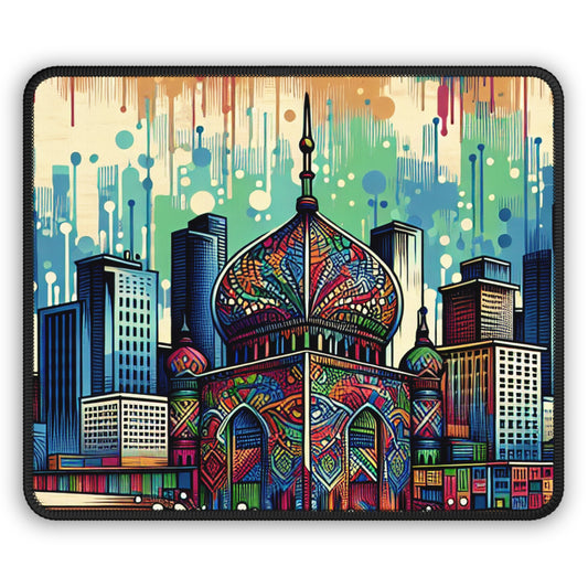 "Ciudad brillante: un toque de color en el horizonte" - The Alien Gaming Mouse Pad Arte callejero/estilo graffiti