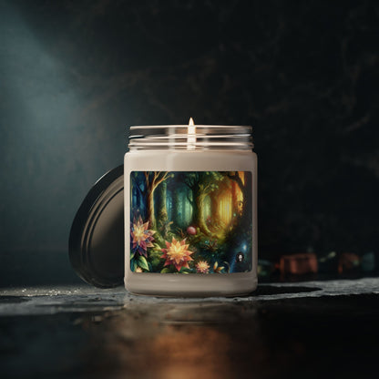 Forêt enchantée : fleurs lumineuses et êtres mystiques - Bougie parfumée au soja Alien 9oz