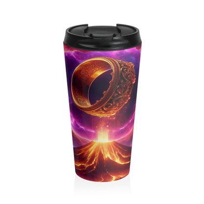 "Ring of Doom: A Surreal Descent." - The Alien Stainless Steel Travel Mug