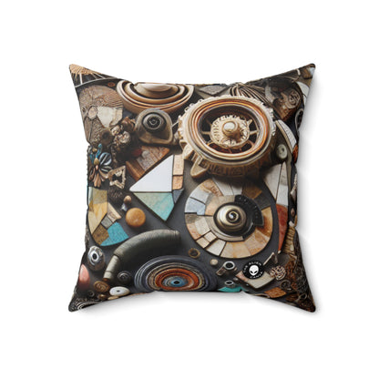 "Nature's Tapestry: Assemblage Art with Found Objects"- The Alien Spun Polyester Square Pillow Assemblage Art