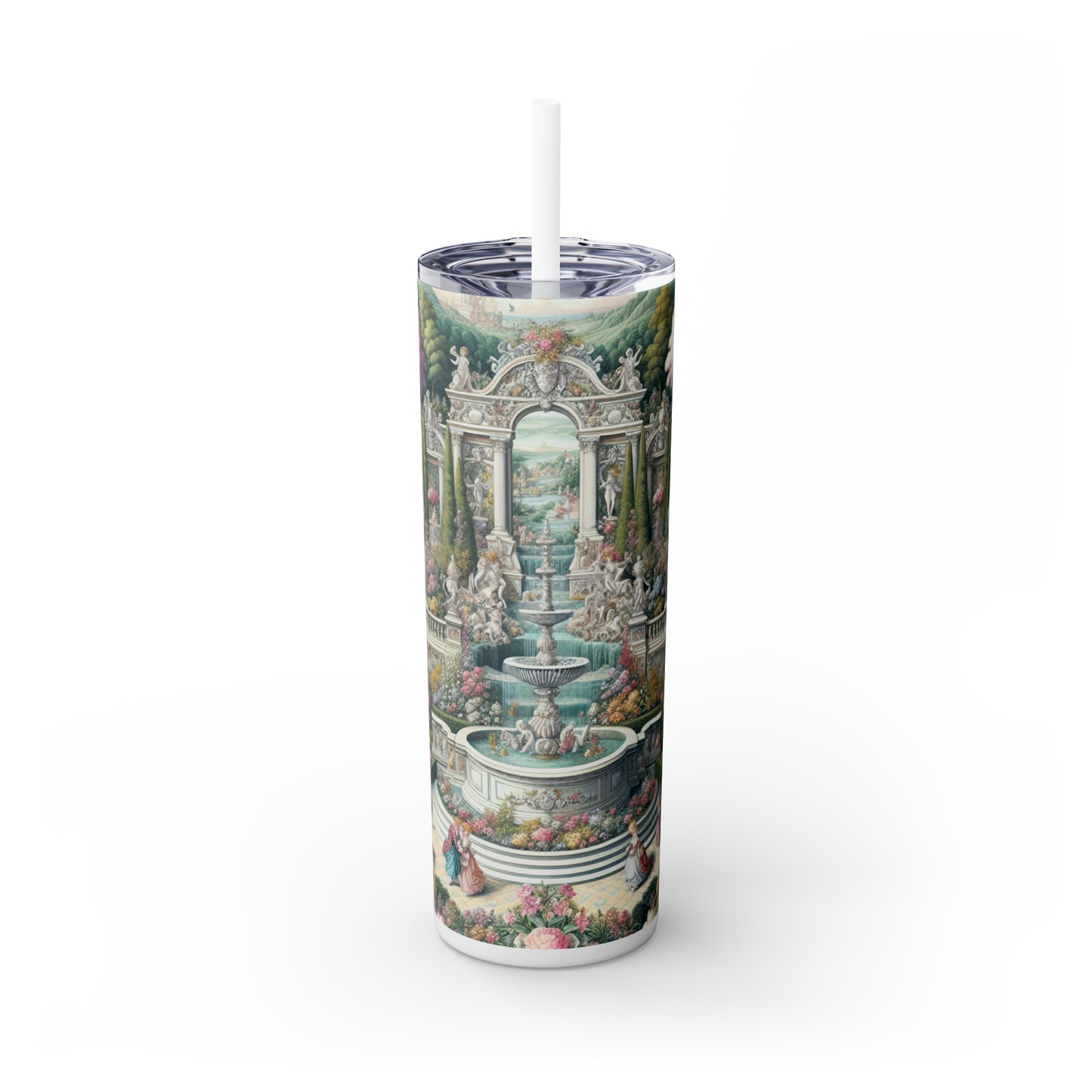 "Garden Elegance: A Rococo Affair" - The Alien Maars® Skinny Tumbler with Straw 20oz Rococo