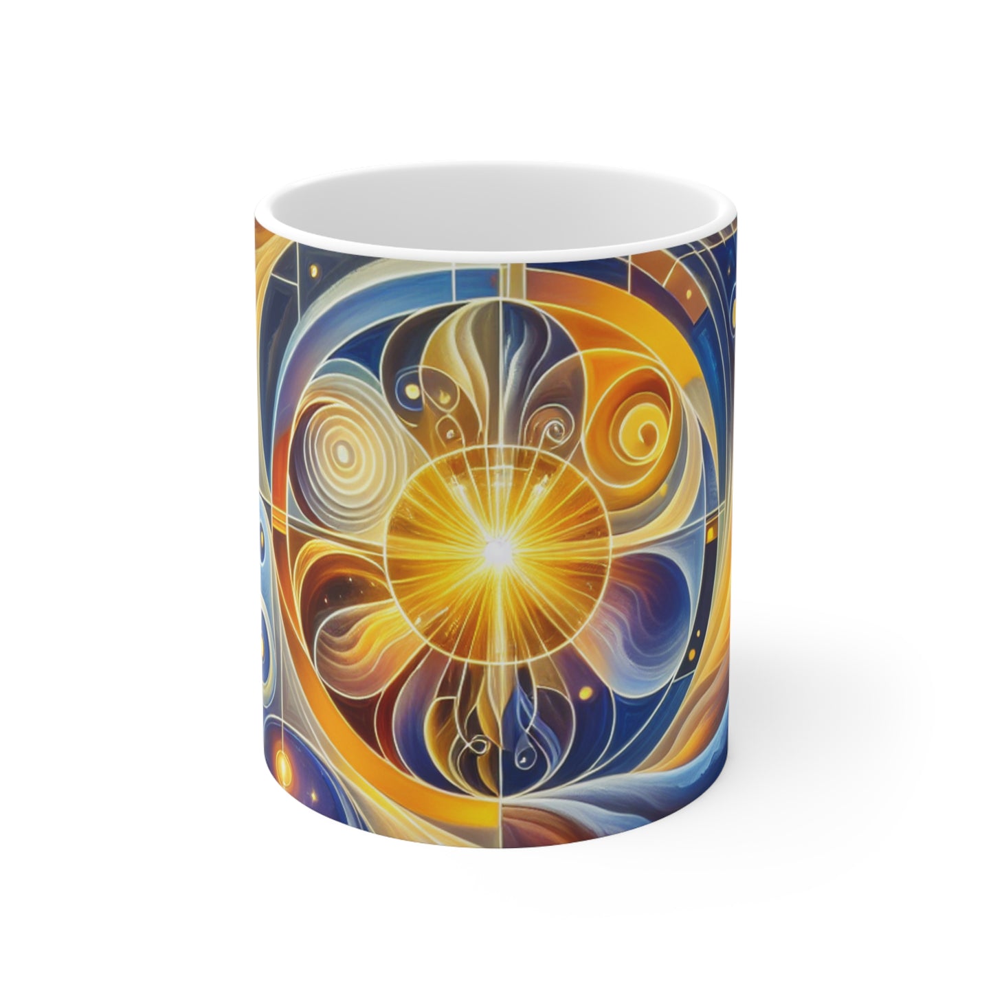 "Divinité ascendante : un éveil spirituel dans une géométrie vibrante" - La tasse en céramique Alien 11oz Style d'art religieux