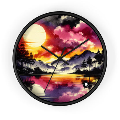 "A Pastel Sunset Symphony" - The Alien Wall Clock Ink Wash Painting