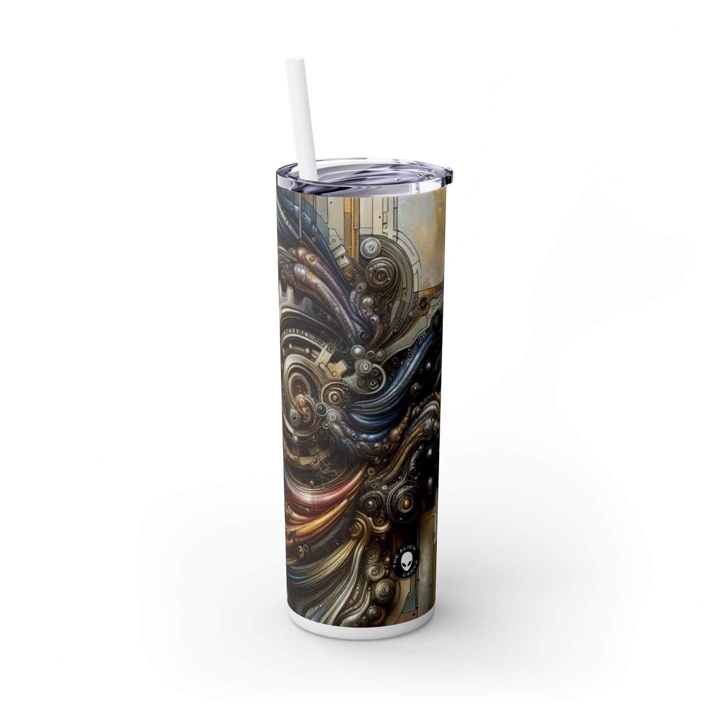 "Bio-Mech Cityscape: Harmonious Fusion" - The Alien Maars® Skinny Tumbler avec paille 20oz Art biomécanique