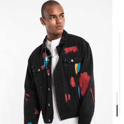 Printed ink splash denim jacket