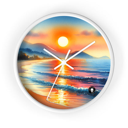 "Lever de soleil sur la plage" - La peinture à l'aquarelle de l'horloge murale extraterrestre