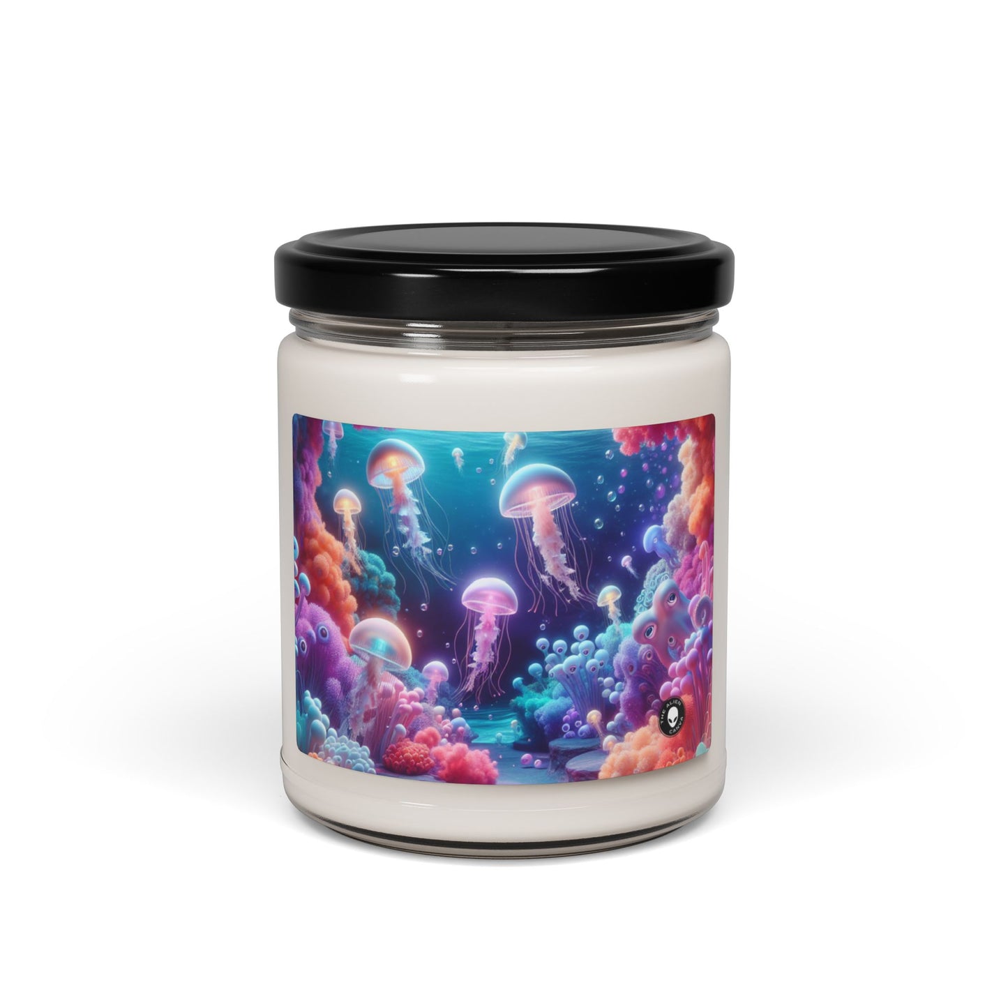 Enchanting Underwater Realm: Glowing Jellyfish and Curious Octopus - The Alien Scented Soy Candle 9oz