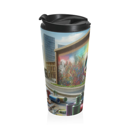 "Galactic Graffiti: A Cosmic Street Art Mural" - The Alien Stainless Steel Travel Mug Street Art