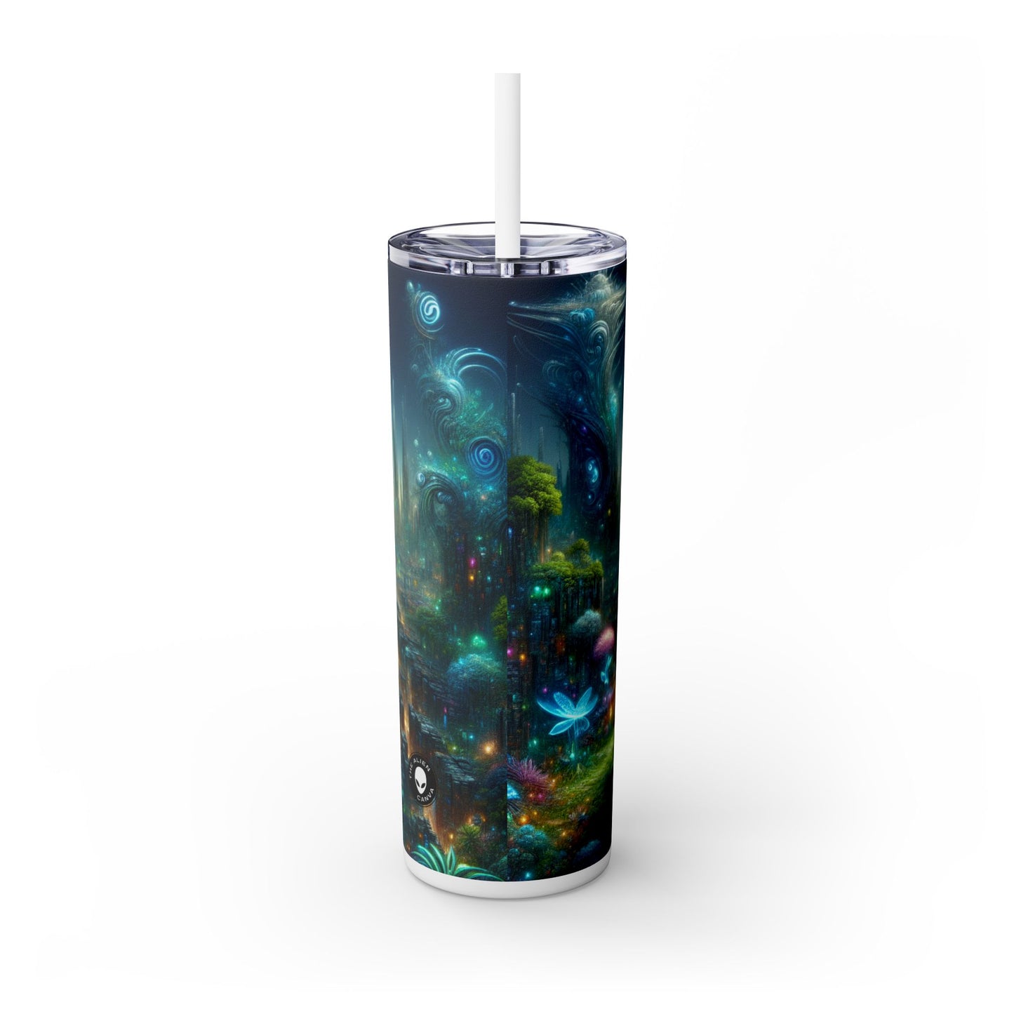 « Neon Oasis : un pays des merveilles urbain futuriste » - Le verre fin Alien Maars® avec paille 20 oz