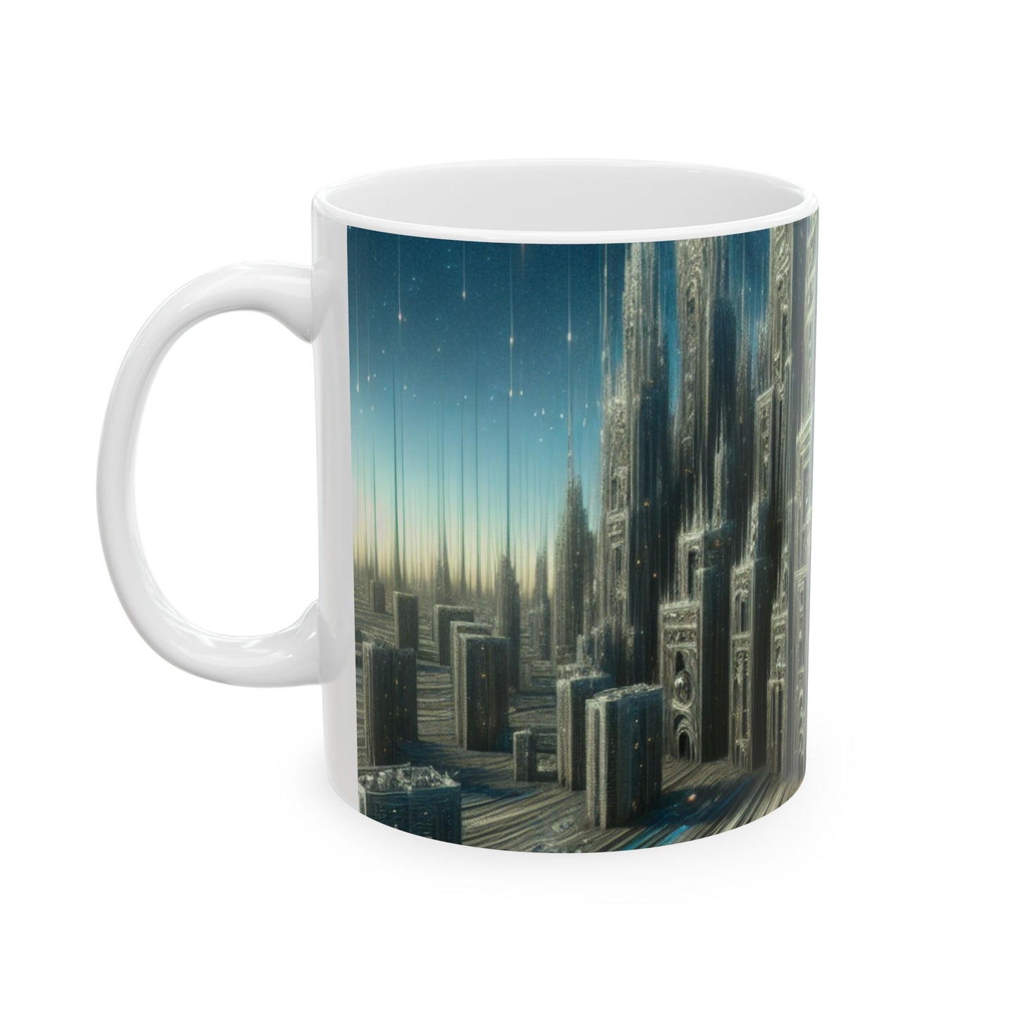 "Paisaje urbano nocturno derretido": taza de cerámica alienígena de 11 oz