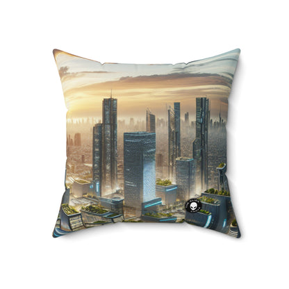 "Future Metropolis: A Neo-Futuristic Urban Utopia"- The Alien Spun Polyester Square Pillow Neo-futurism