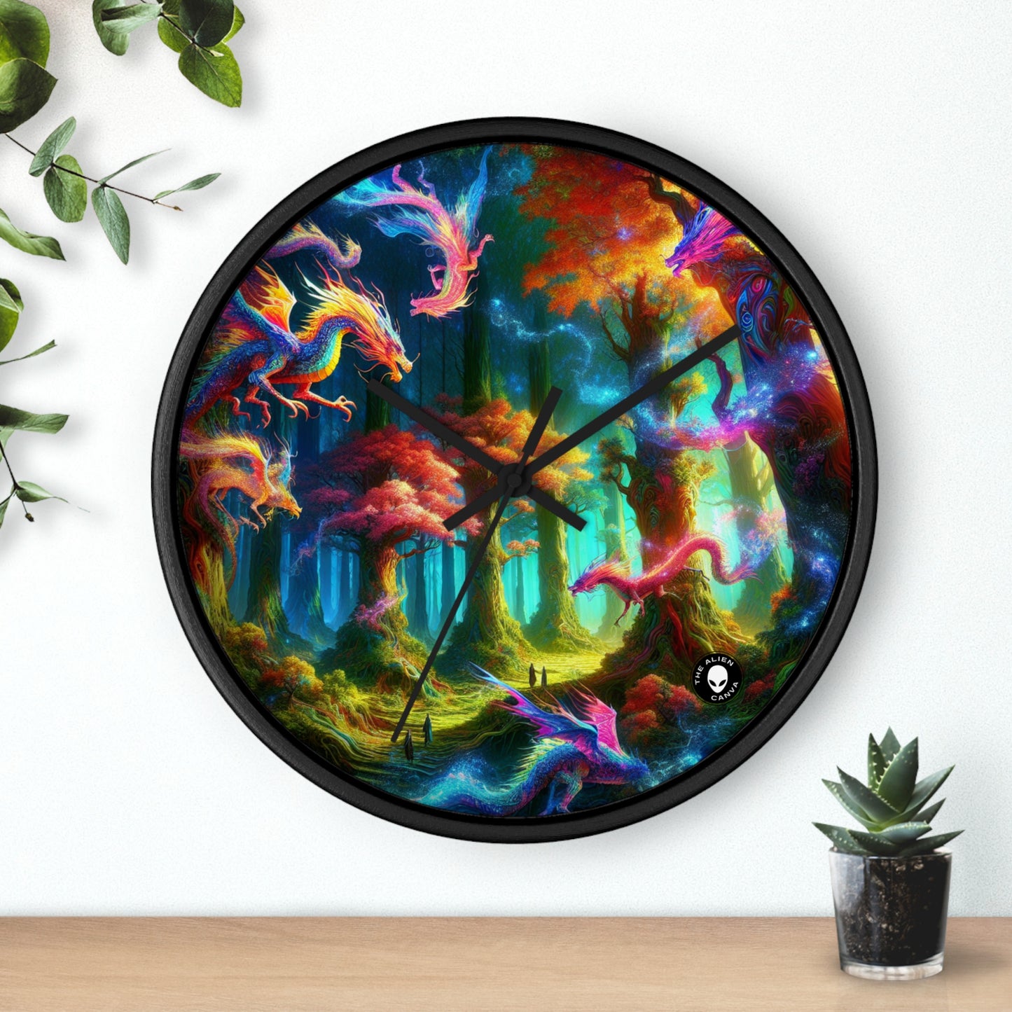 "Dragon's Rainbow Forest" - The Alien Wall Clock