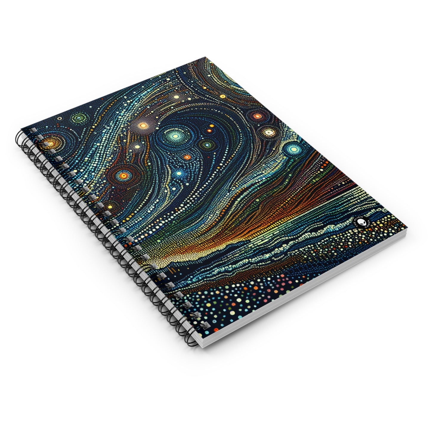 "Starry Dots: A Celestial Mosaic" - The Alien Spiral Notebook (Ruled Line) Pointillism