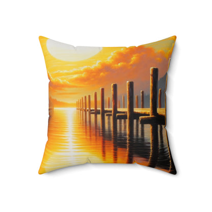 "Golden Reflections" - The Alien Spun Polyester Square Pillow Impressionism Style