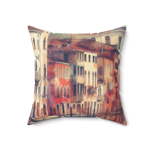 Tranquil Coast: A Serene Watercolor Sunset Painting- The Alien Spun Polyester Square Pillow Watercolor Painting