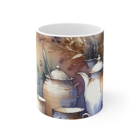 "A Tranquil Sunset by the Riverside" - The Alien Ceramic Mug 11oz Watercolor Painting