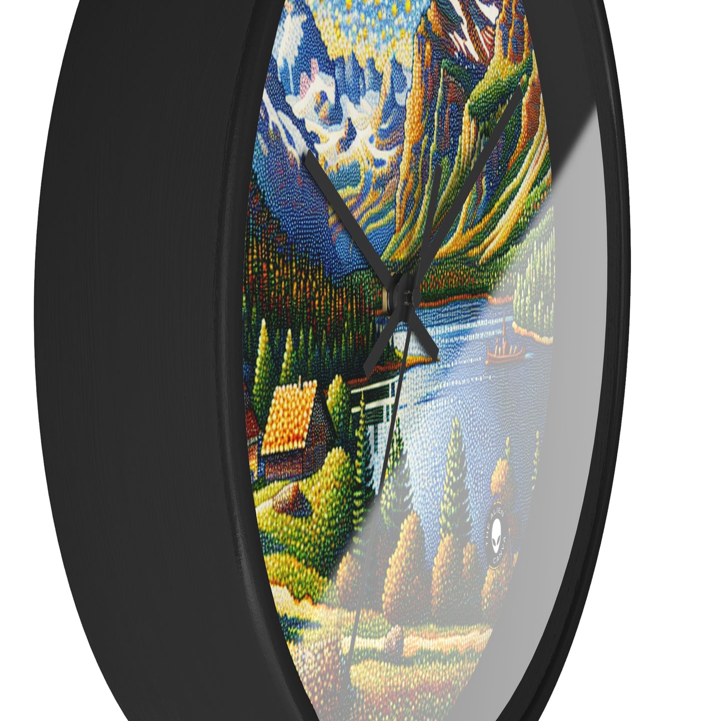 "Tranquil Sunset: A Pointillist Masterpiece of Serene Countryside" - The Alien Wall Clock Pointillism