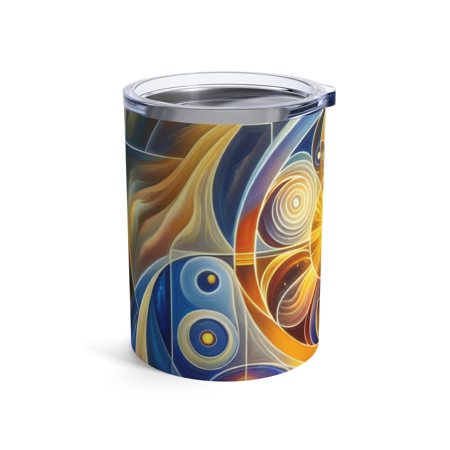 "Divinidad ascendente: un despertar espiritual en geometría vibrante" - El vaso alienígena de 10 oz estilo arte religioso