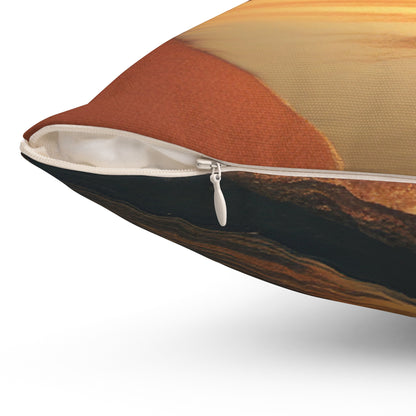 "A Stroll Along the Beach at Sunset" - The Alien Spun Polyester Square Pillow Photorealism Style