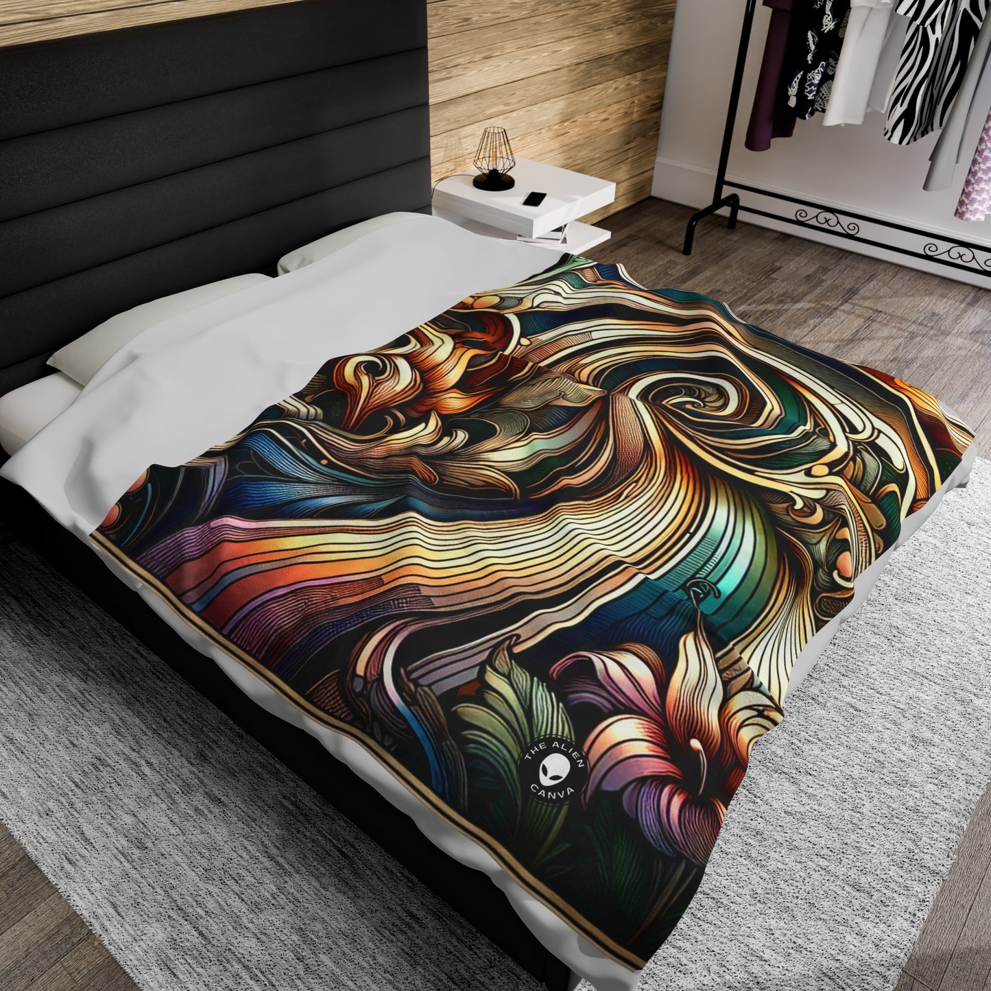 "Floral Elegance: Art Nouveau Botanical Garden Poster" - The Alien Velveteen Plush Blanket Art Nouveau