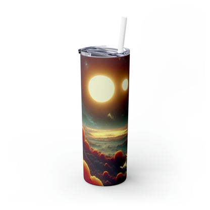 "Dawn of the Three Suns: A Sci-Fi Space Odyssey" - The Alien Maars® Skinny Tumbler with Straw 20oz Video Game Art