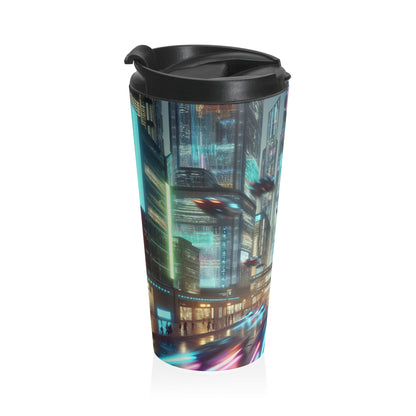 Neon Rain: A Futuristic Cityscape - The Alien Stainless Steel Travel Mug