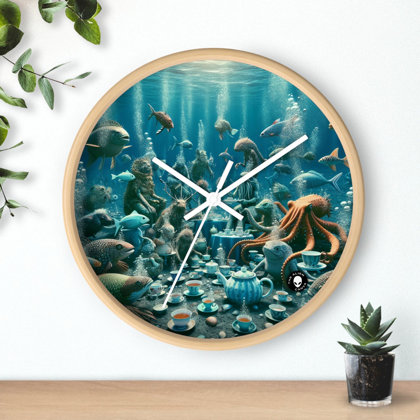 « L'heure du thé dans la mer bleue profonde » - L'horloge murale Alien