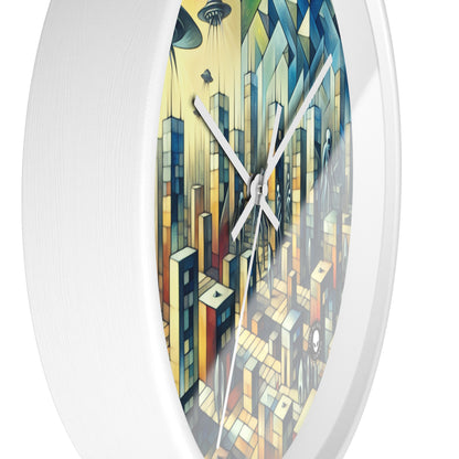 "Cubisme dans une ville futuriste envahie par des extraterrestres". - The Alien Wall Clock Une ville futuriste envahie par des extraterrestres dans un style artistique cubiste