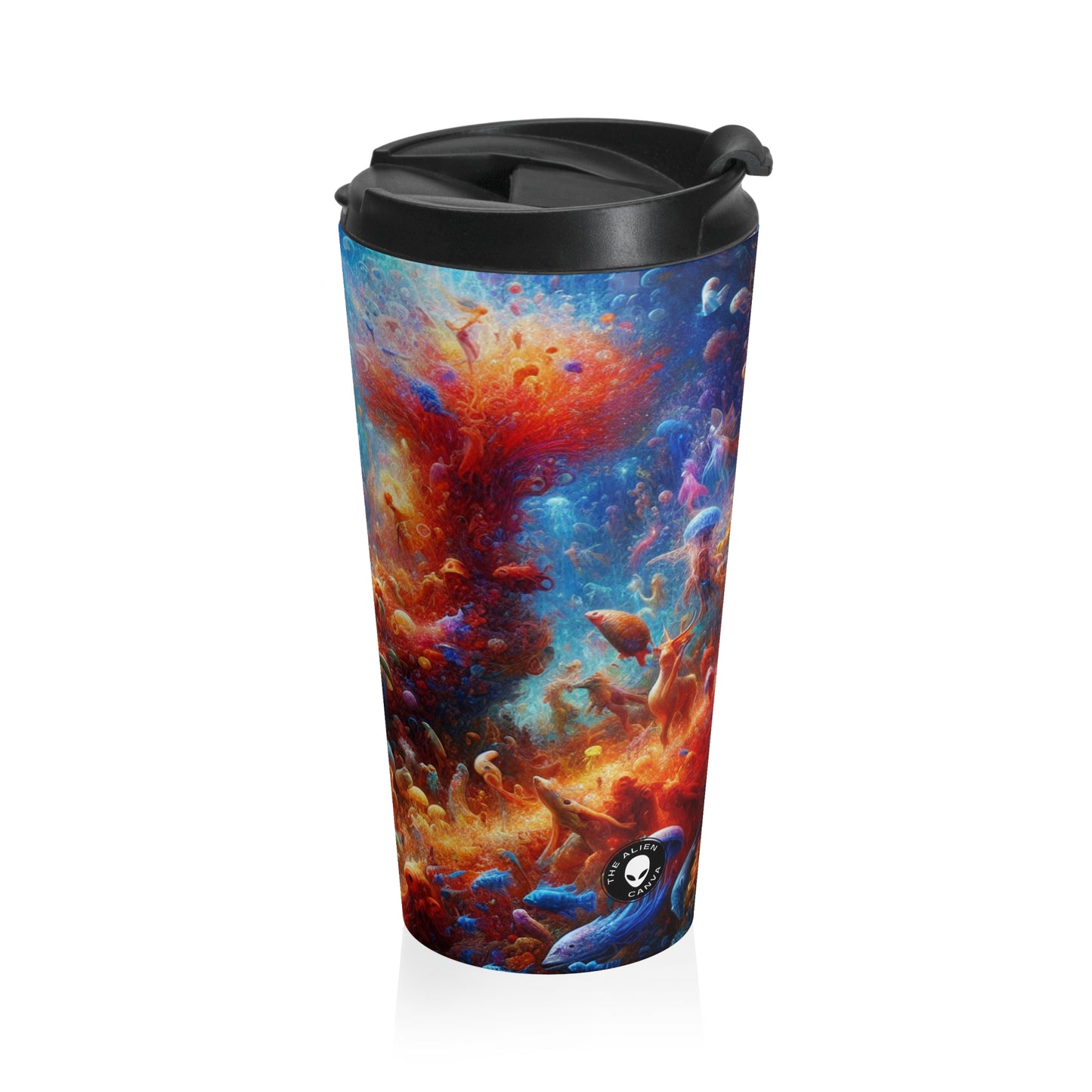 "Fiesta de baile de coral brillante": taza de viaje de acero inoxidable de Alien