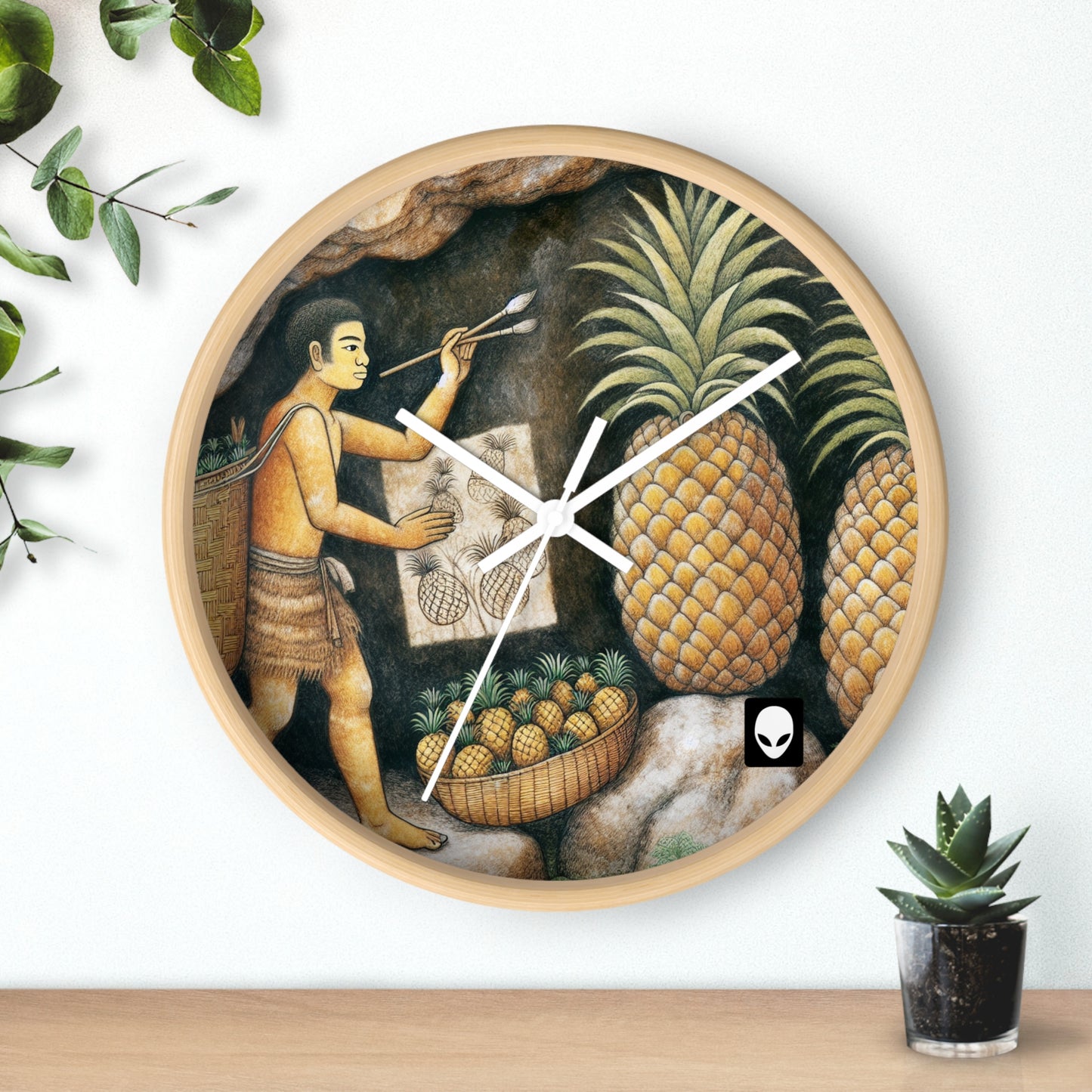 "Récolte d'ananas" - Le style de peinture rupestre de l'horloge murale extraterrestre