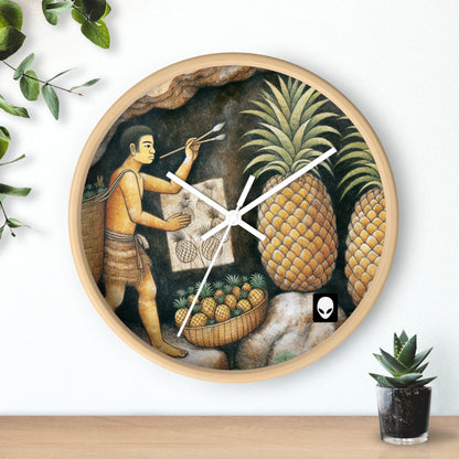 "Cosecha de piñas" - El reloj de pared alienígena estilo pintura rupestre