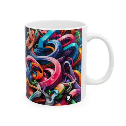 "Urban Vibe: A Graffiti Cityscape" - Taza de cerámica The Alien de 11 oz Graffiti Art