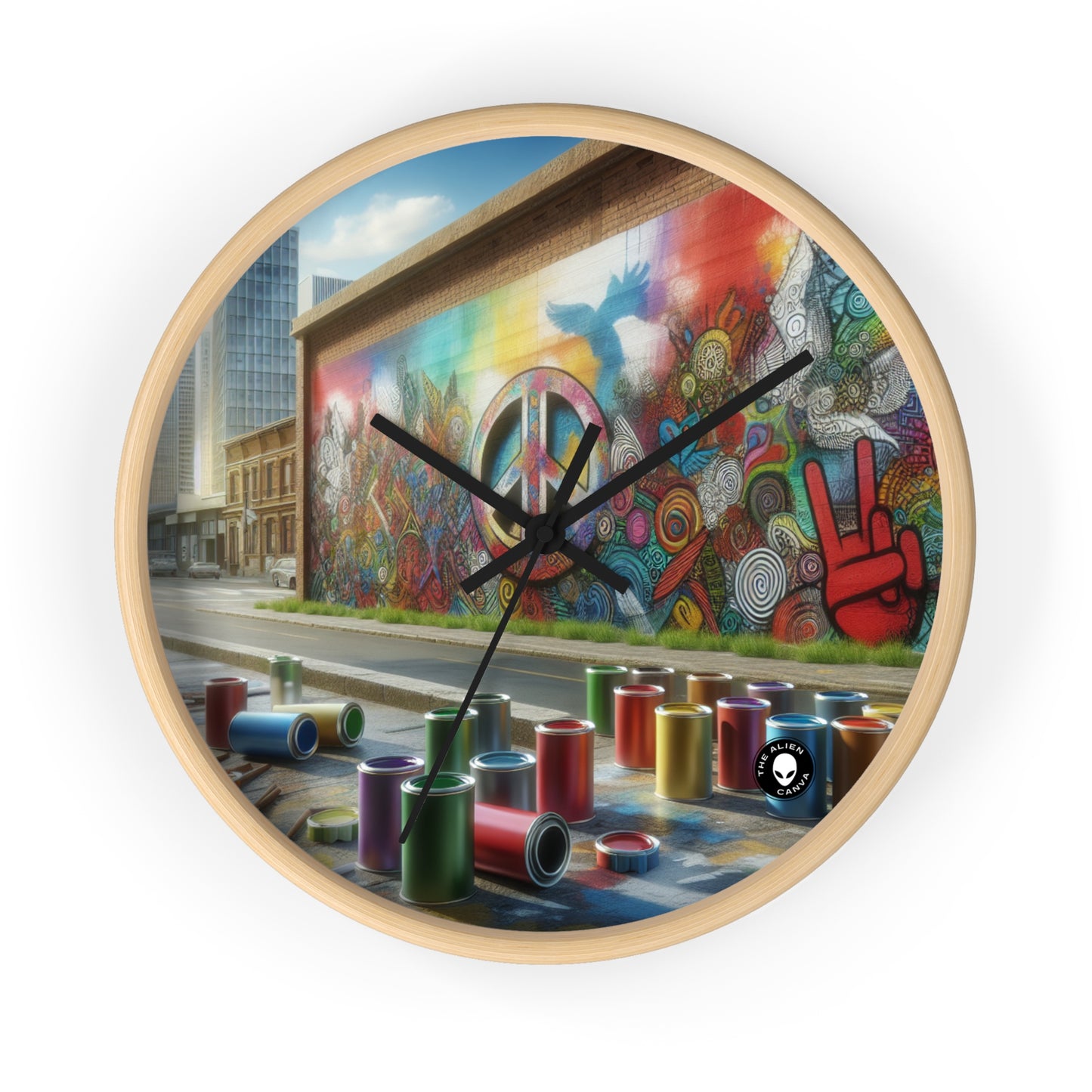 "Galactic Graffiti: A Cosmic Street Art Mural" - The Alien Wall Clock Street Art