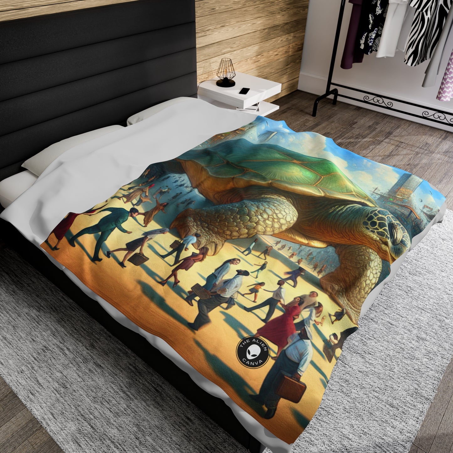 "Marvelous Turtle in the City" - The Alien Velveteen Plush Blanket