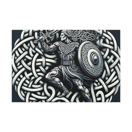 "Chevalier celtique : épée et bouclier dans des nœuds anciens" - Le style d'art celtique Alien Canva