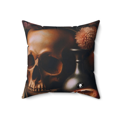 "Fleeting Beauty: A Vibrant Vanitas Painting Depicting the Passage of Time and Transient Nature of Life"- The Alien Spun Polyester Square Pillow Vanitas Painting