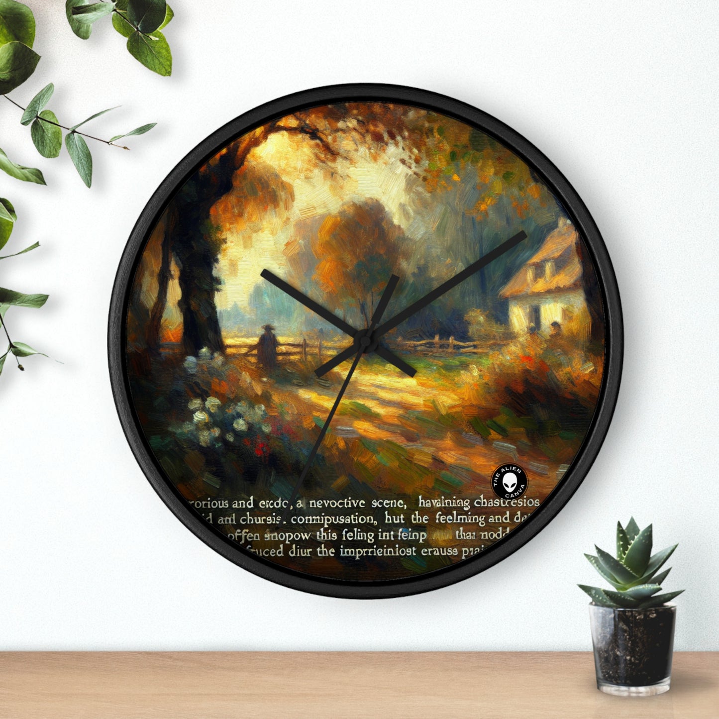 "Serenidad al atardecer: pintura impresionista de jardín" - El impresionismo del reloj de pared alienígena