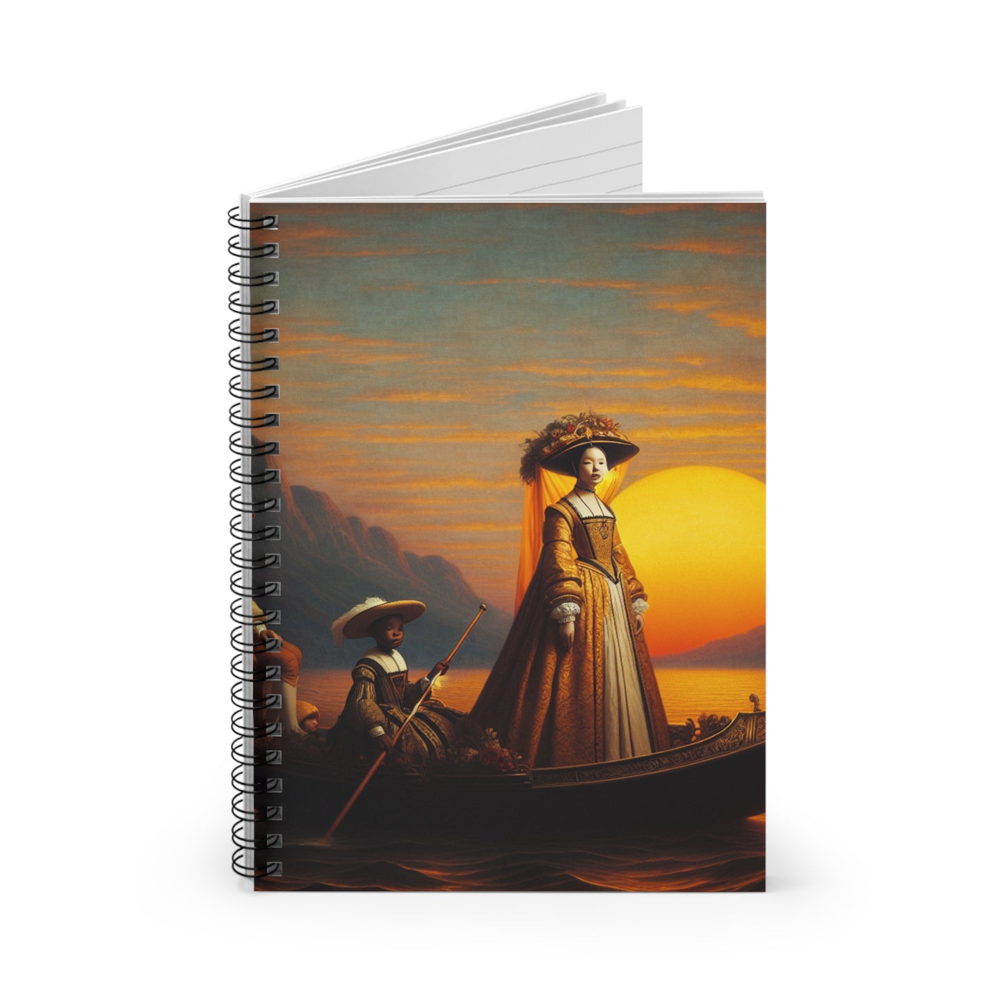 "Golden Twilight in the Italian Gondola" - The Alien Spiral Notebook (Ruled Line) Renaissance Art Style