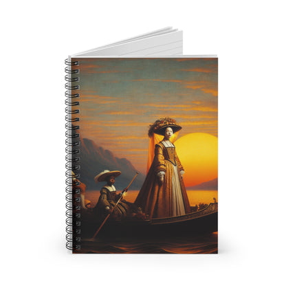 "Golden Twilight in the Italian Gondola" - The Alien Spiral Notebook (Ruled Line) Renaissance Art Style