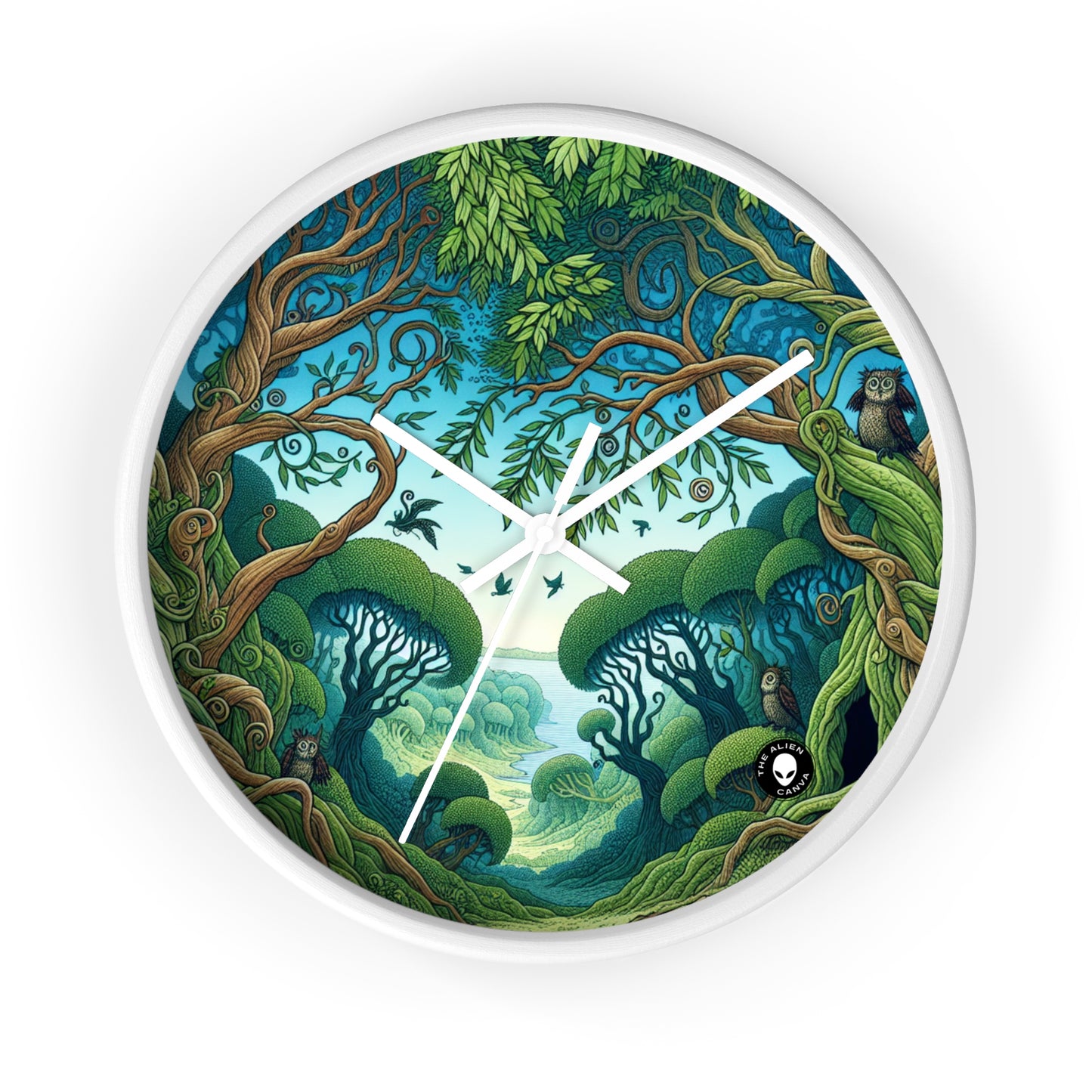 "Enchanted Woodland: Where Trees Dance and Creatures Roam" - The Alien Wall Clock