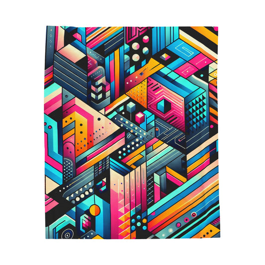 Neon Geometry - The Alien Velveteen Plush Blanket Digital Art Style