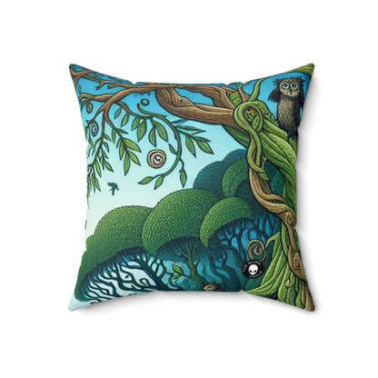 "Enchanted Woodland: Where Trees Dance and Creatures Roam"- The Alien Spun Polyester Square Pillow