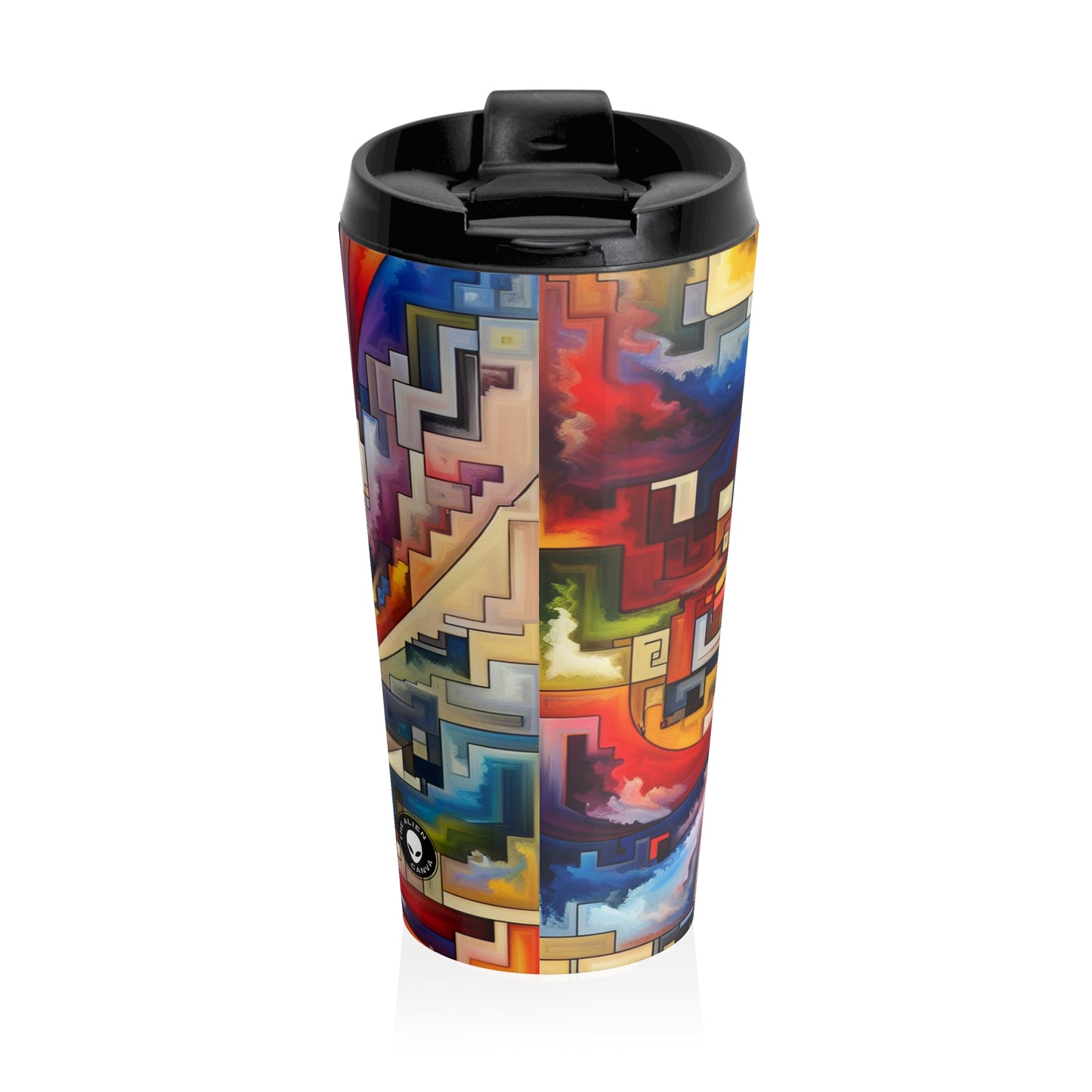 "Serene Blue: Abstract Art with Geometric Shapes" - The Alien Stainless Steel Travel Mug Abstract Art