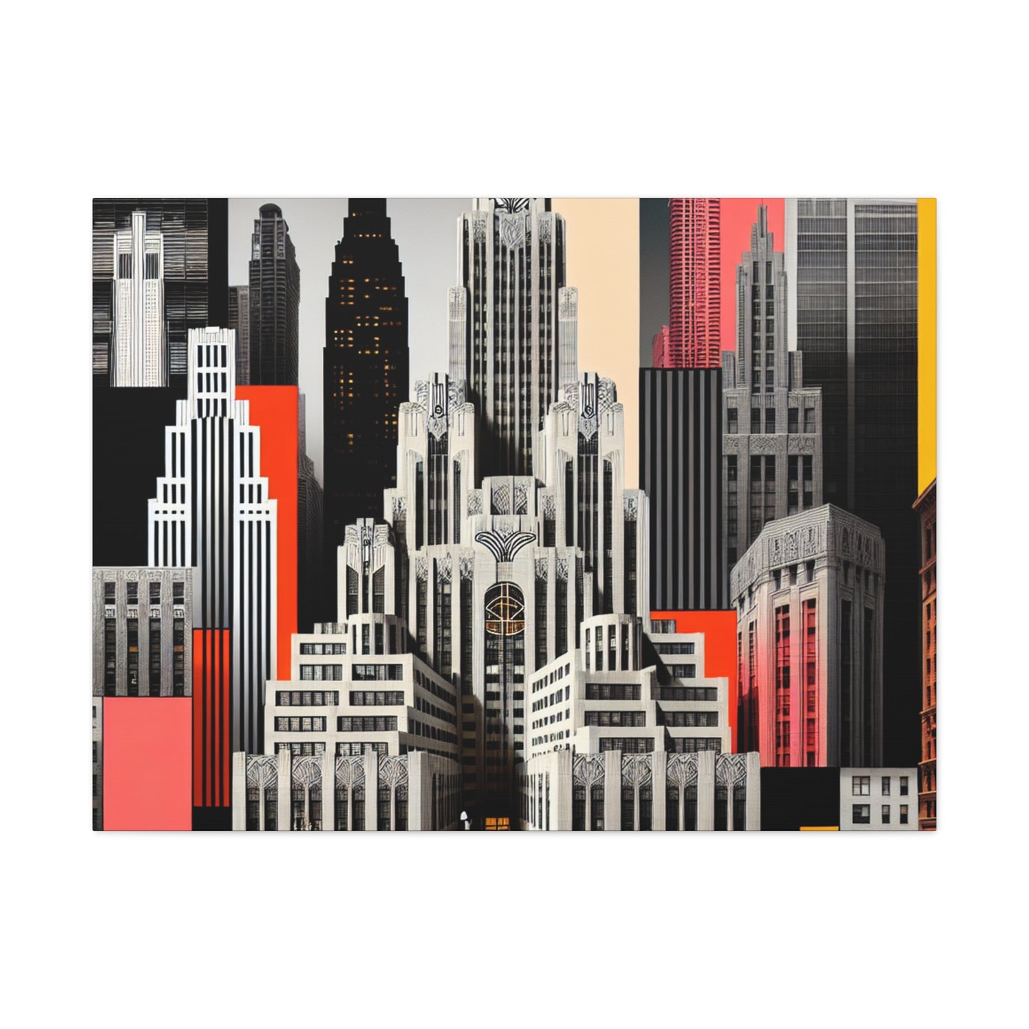 "A Contrast of Times: Classic Art Deco Skyscrapers and a Modern Cityscape" - The Alien Canva Art Deco Style