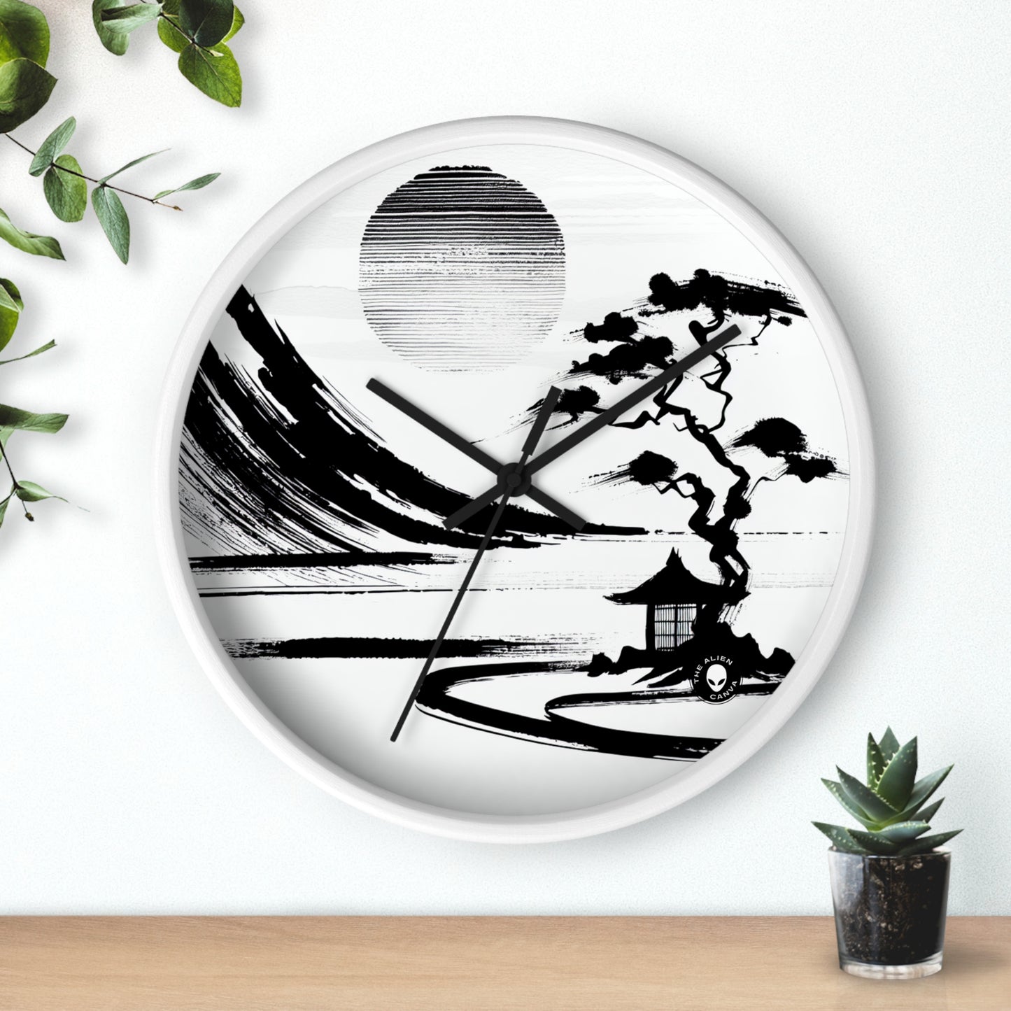 "Armonía del viento y el agua: una pintura con tinta zen" - El reloj de pared alienígena Pintura con tinta zen