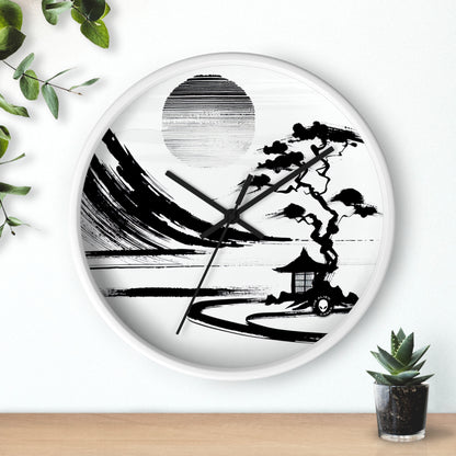 "Armonía del viento y el agua: una pintura con tinta zen" - El reloj de pared alienígena Pintura con tinta zen